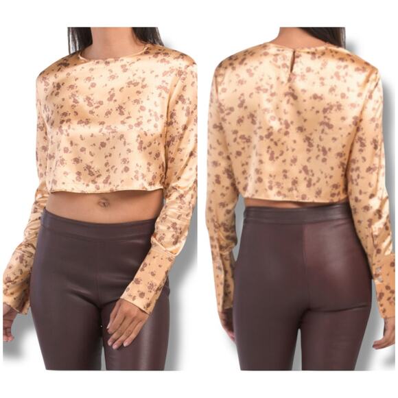 Zara Tops - Zara satin gold floral crop top